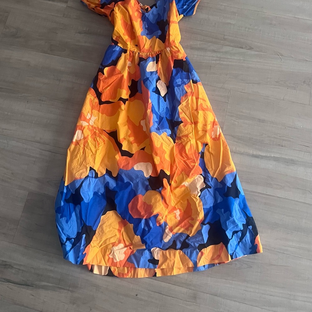 Vibrant Orange and Blue Floral Midi Dress - Picture 3 of 5